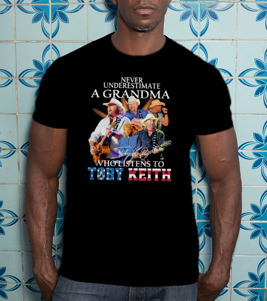 Never Underestimate A Grandma Who Listens To Toby Keith Signatures Music Collage T-Shirt