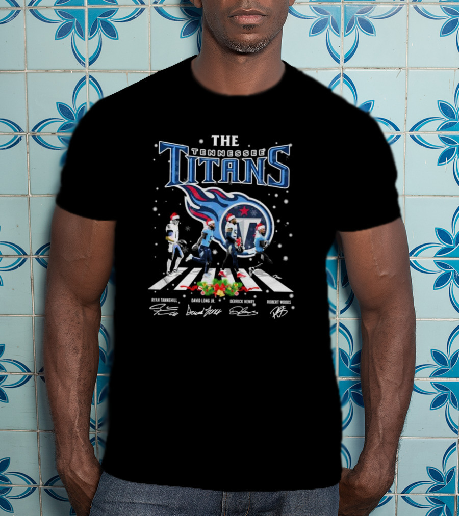 The Tennessee Titans Ryan Tannehill David Long Jr Derrick Henry Robert Woods Abbey Road Christmas Signatures T-Shirt