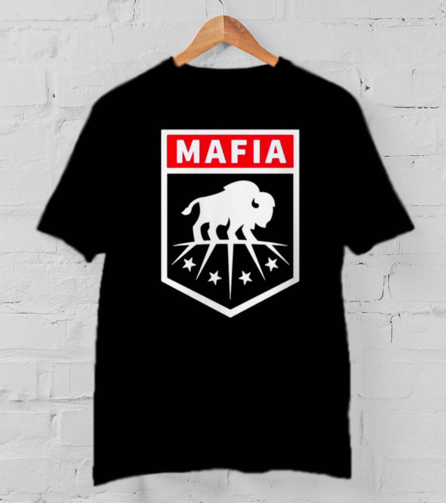 Buffalo Bills Mafia Shield Red White Buffalo Stars T-Shirt