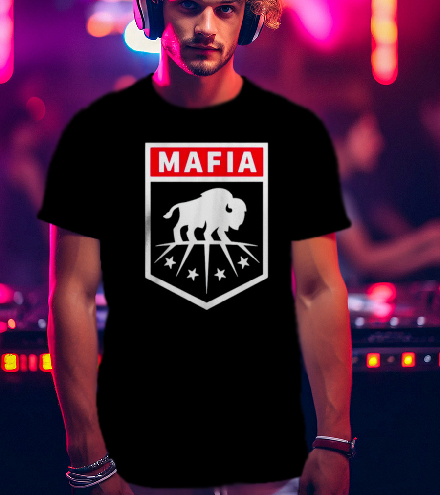 Buffalo Bills Mafia Shield Red White Buffalo Stars T-Shirt