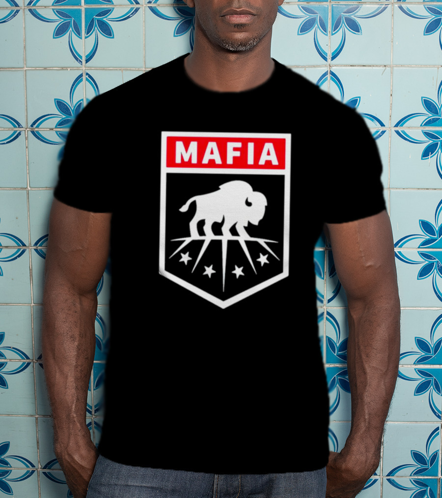 Buffalo Bills Mafia Shield Red White Buffalo Stars T-Shirt