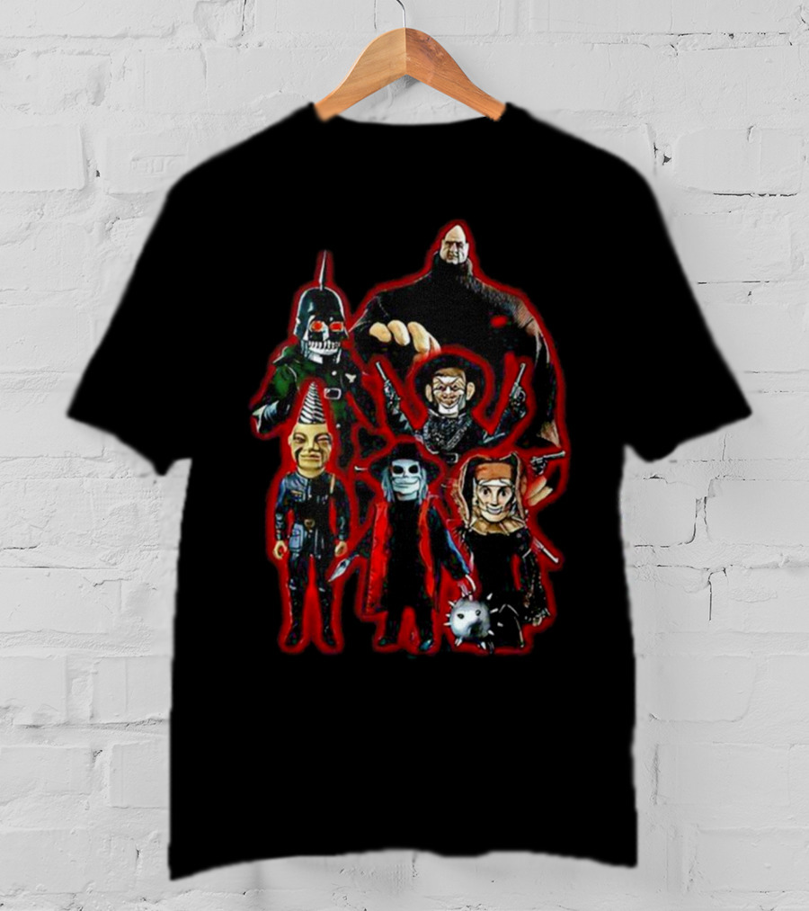 Puppet Master Horror Movie Characters 80s Blade Pin Head Torch Jester Drill T-Shirt
