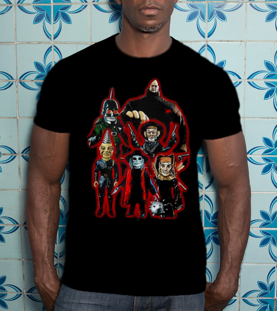 Puppet Master Horror Movie Characters 80s Blade Pin Head Torch Jester Drill T-Shirt