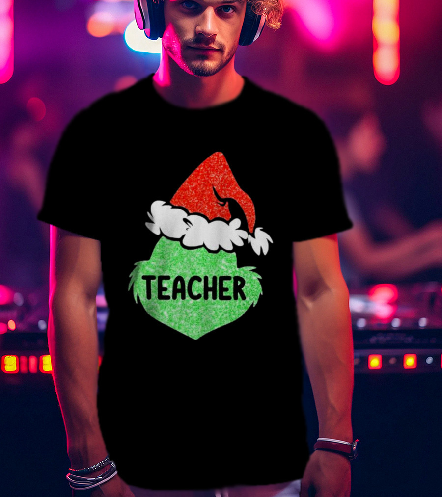 Santa Grinch Hat Teacher Christmas Holiday T-Shirt