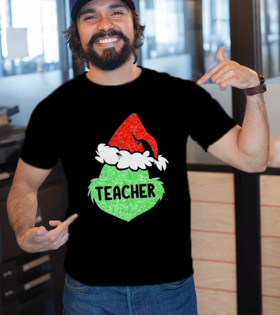 Santa Grinch Hat Teacher Christmas Holiday T-Shirt