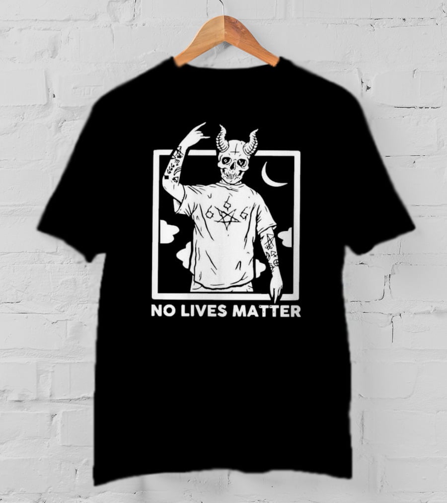 No Lives Matter 666 Horned Skull Tattooed Demon With Crescent Moon T-Shirt