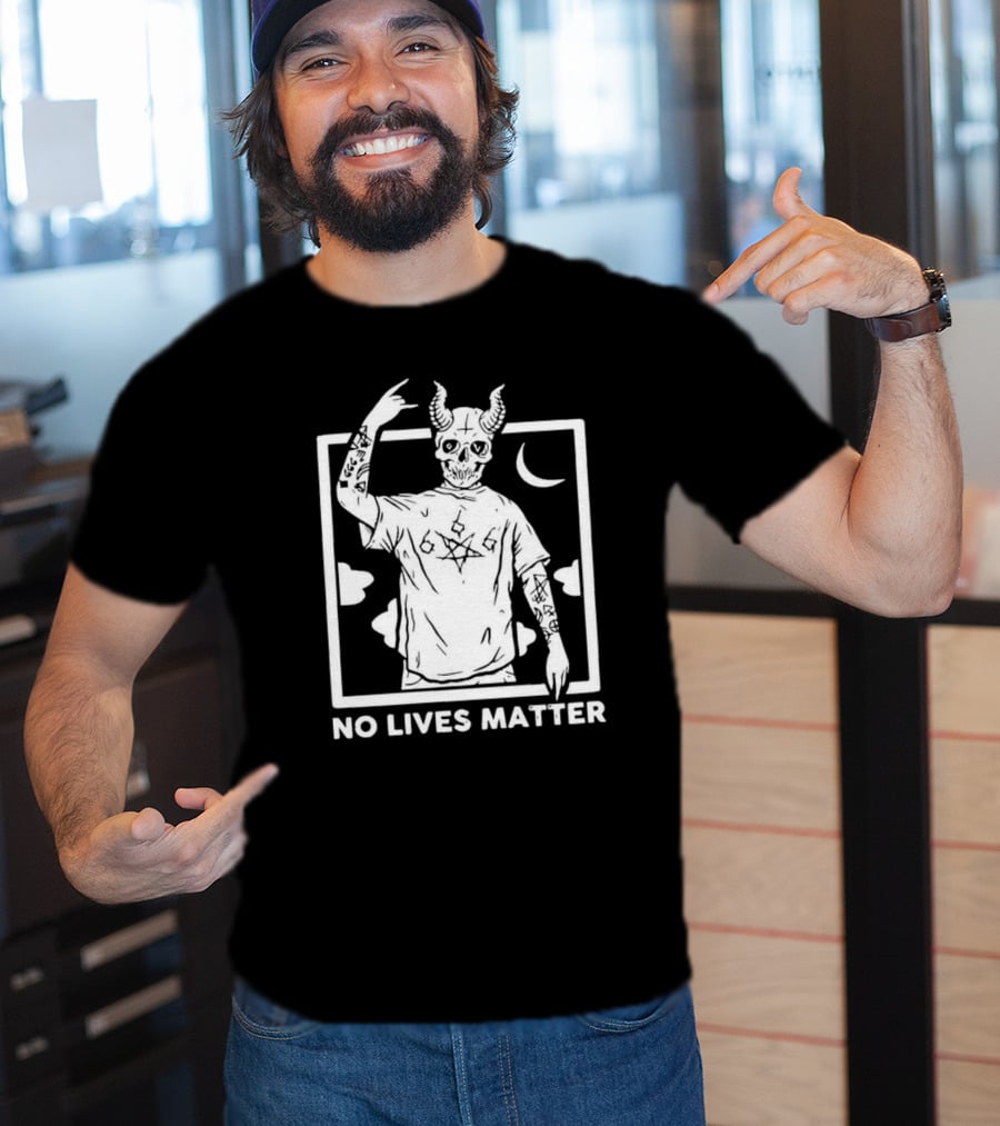 No Lives Matter 666 Horned Skull Tattooed Demon With Crescent Moon T-Shirt