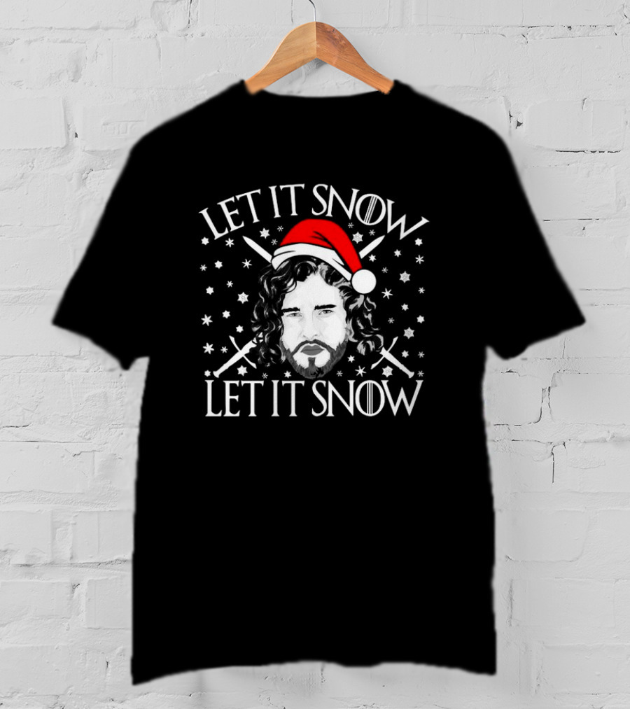 Let It Snow Let It Snow Christmas Jon Snow Santa Hat Snowflakes Swords T-Shirt