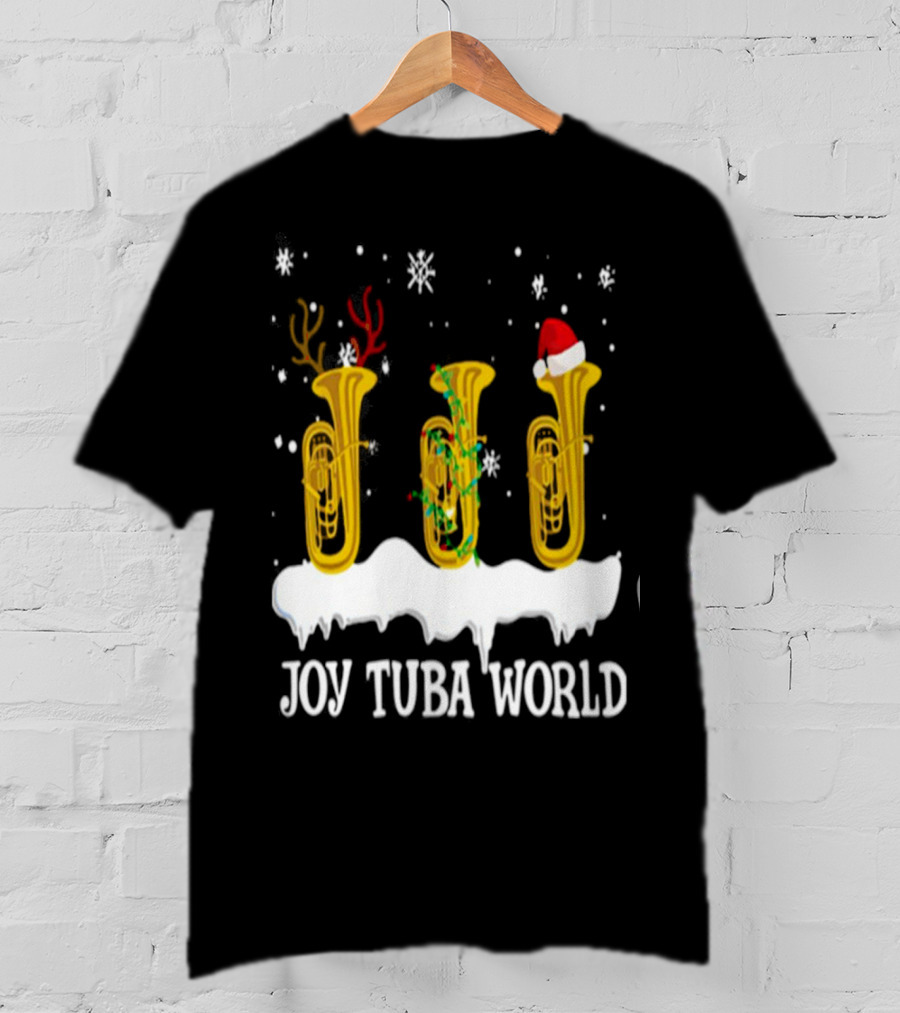 Joy Tuba World Christmas Snow Tubas Santa Hat Reindeer T-Shirt
