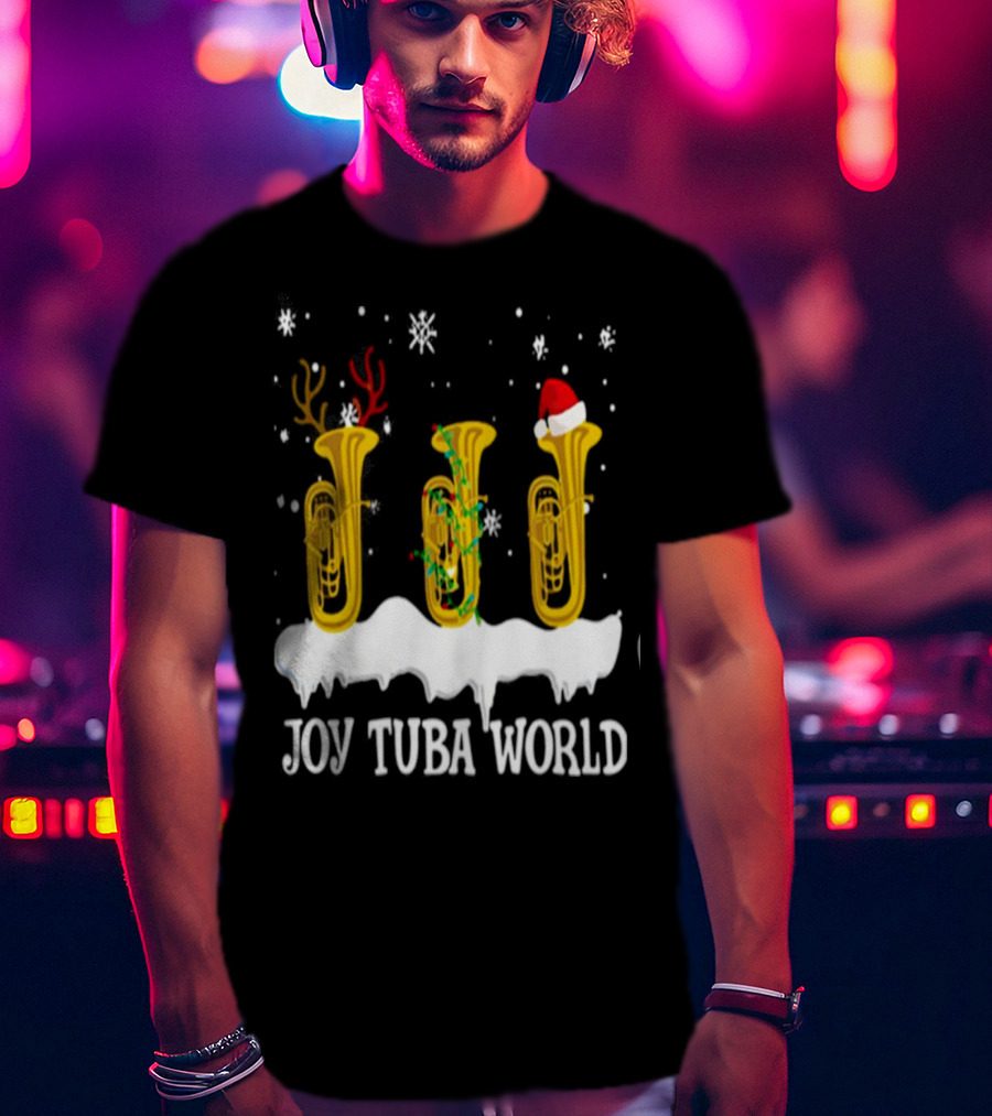 Joy Tuba World Christmas Snow Tubas Santa Hat Reindeer T-Shirt
