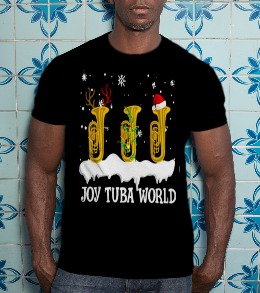 Joy Tuba World Christmas Snow Tubas Santa Hat Reindeer T-Shirt