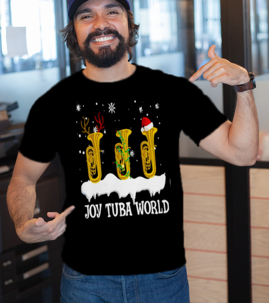 Joy Tuba World Christmas Snow Tubas Santa Hat Reindeer T-Shirt