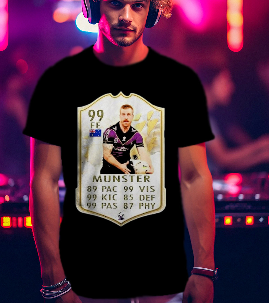Melbourne Storm Cameron Munster Sports Card PAC VIS KIC DEF PAS PHY T-Shirt