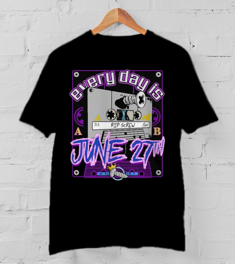 Every Day Is June 27th RIP Screw 07.20.71 11.16.00 Cassette Tape T-Shirt