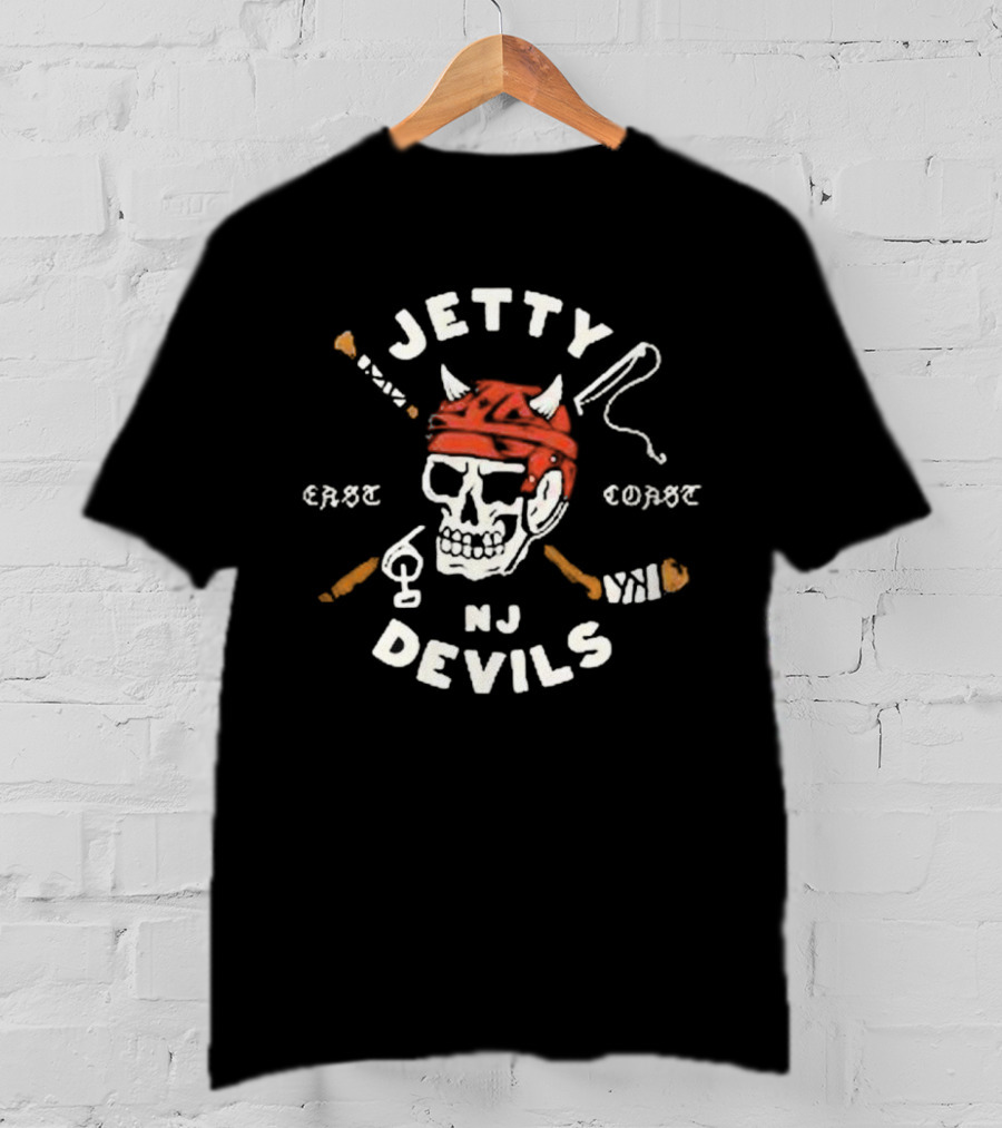 Jetty NJ Devils East Coast Skulls And Hockey Sticks T-Shirt
