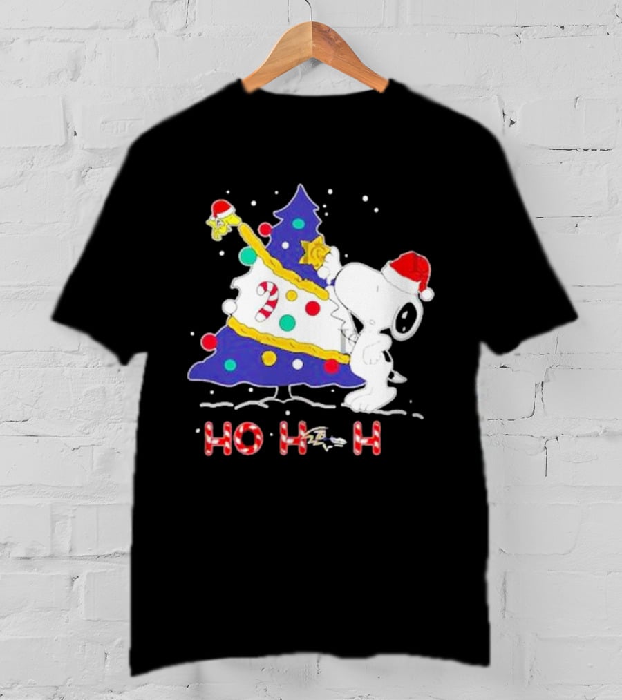 Ho Ho Ho Snoopy Woodstock Christmas Tree Baltimore Ravens T-Shirt