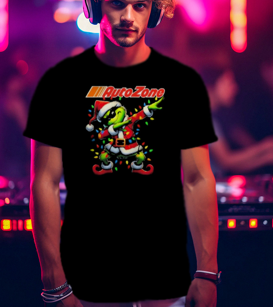 Santa Grinch Dabbing With AutoZone Logo Merry Christmas T-Shirt