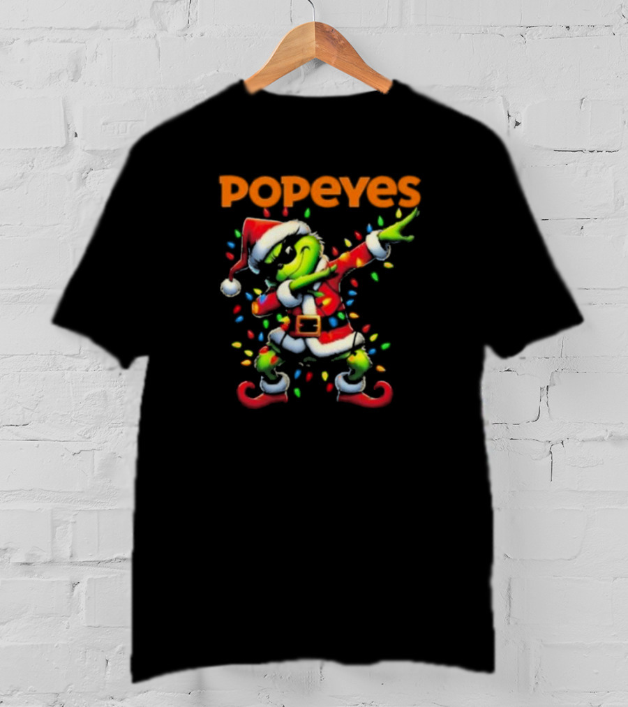 Popeyes Santa Grinch Dabbing Christmas Lights T-Shirt