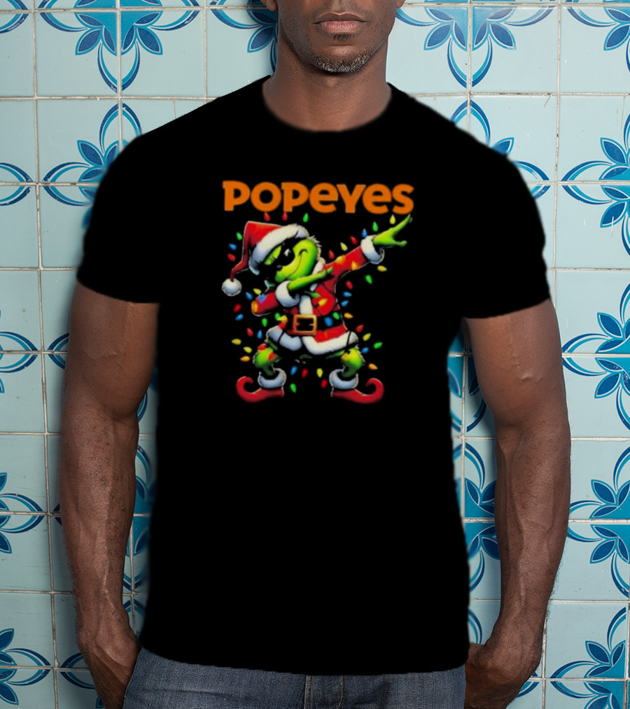 Popeyes Santa Grinch Dabbing Christmas Lights T-Shirt