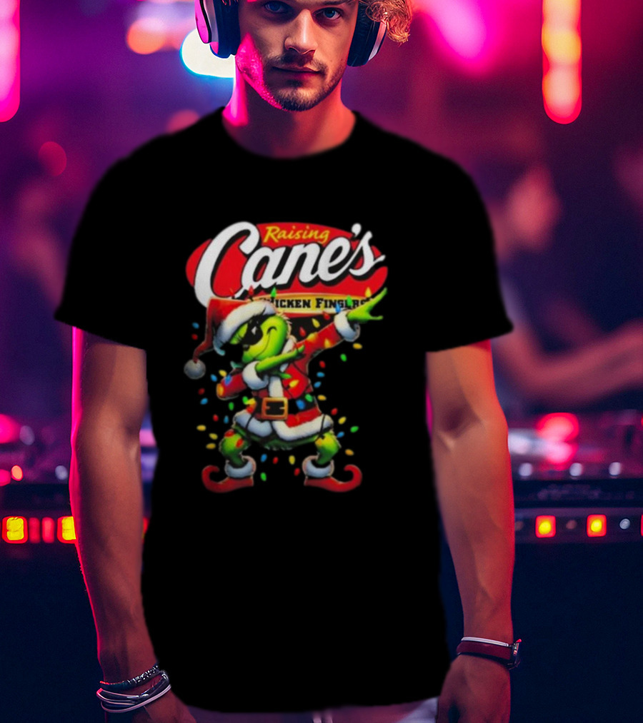 Grinch Santa Dabbing Raising Cane’s Chicken Fingers Christmas T-Shirt