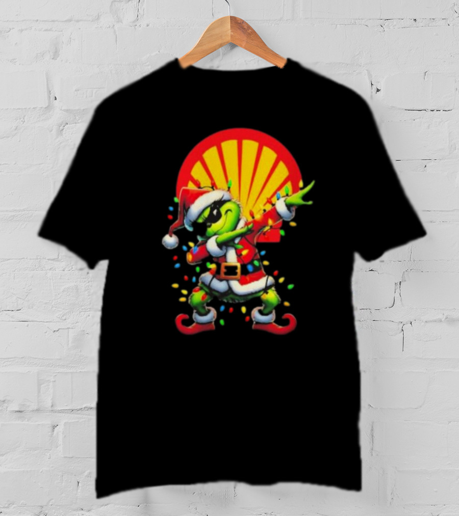 Santa Grinch Dabbing Shell Christmas Lights T-Shirt