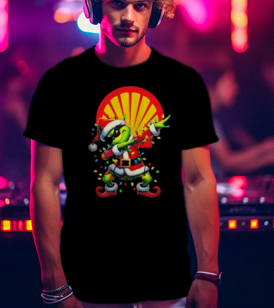 Santa Grinch Dabbing Shell Christmas Lights T-Shirt
