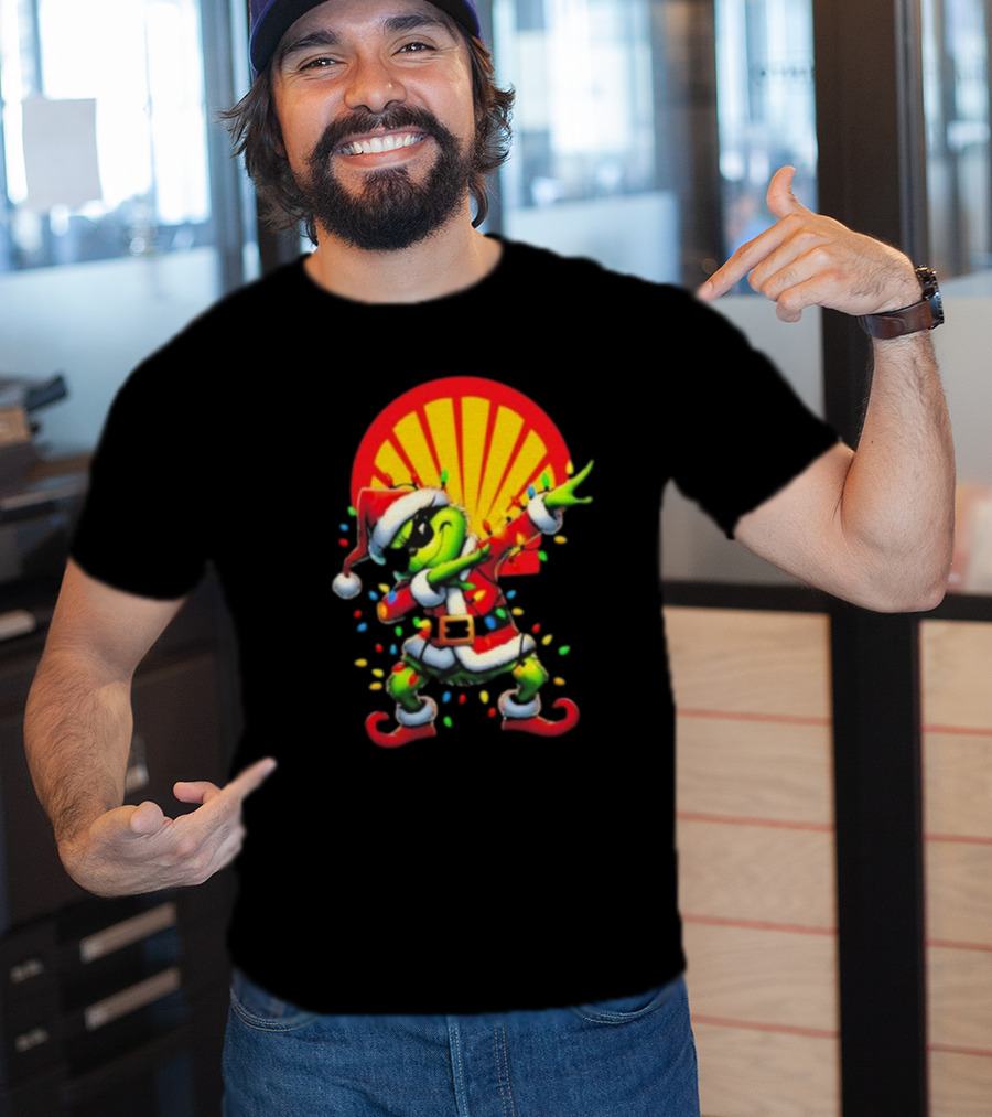 Santa Grinch Dabbing Shell Christmas Lights T-Shirt