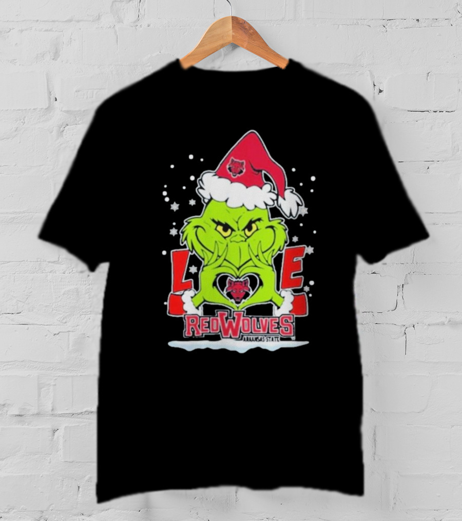 Grinch Love Arkansas State Red Wolves Christmas Football T-Shirt