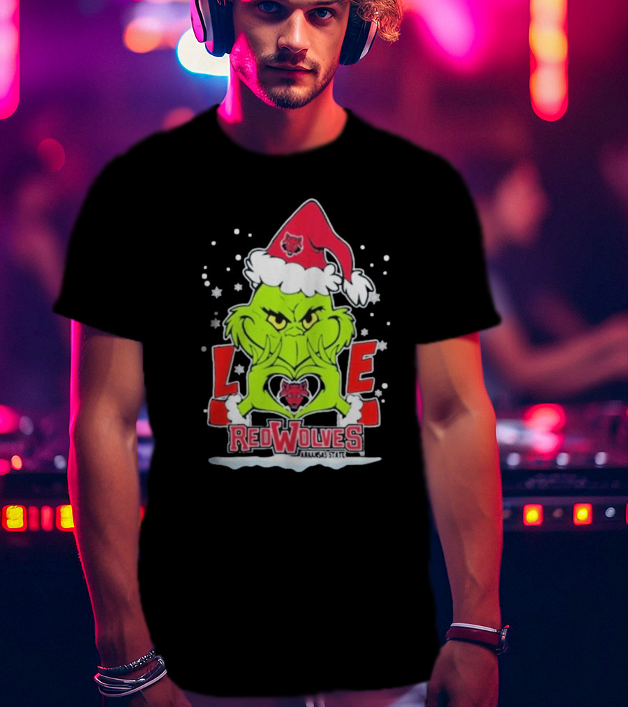 Grinch Love Arkansas State Red Wolves Christmas Football T-Shirt