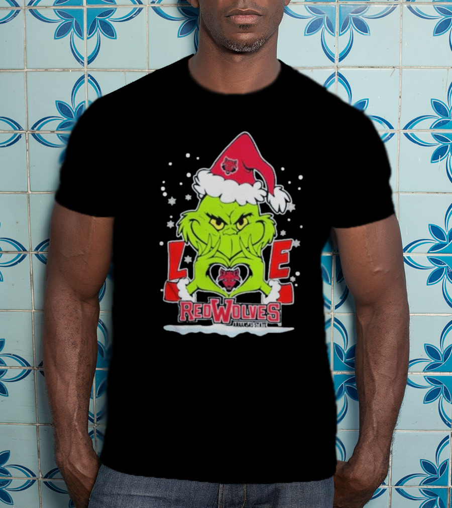 Grinch Love Arkansas State Red Wolves Christmas Football T-Shirt