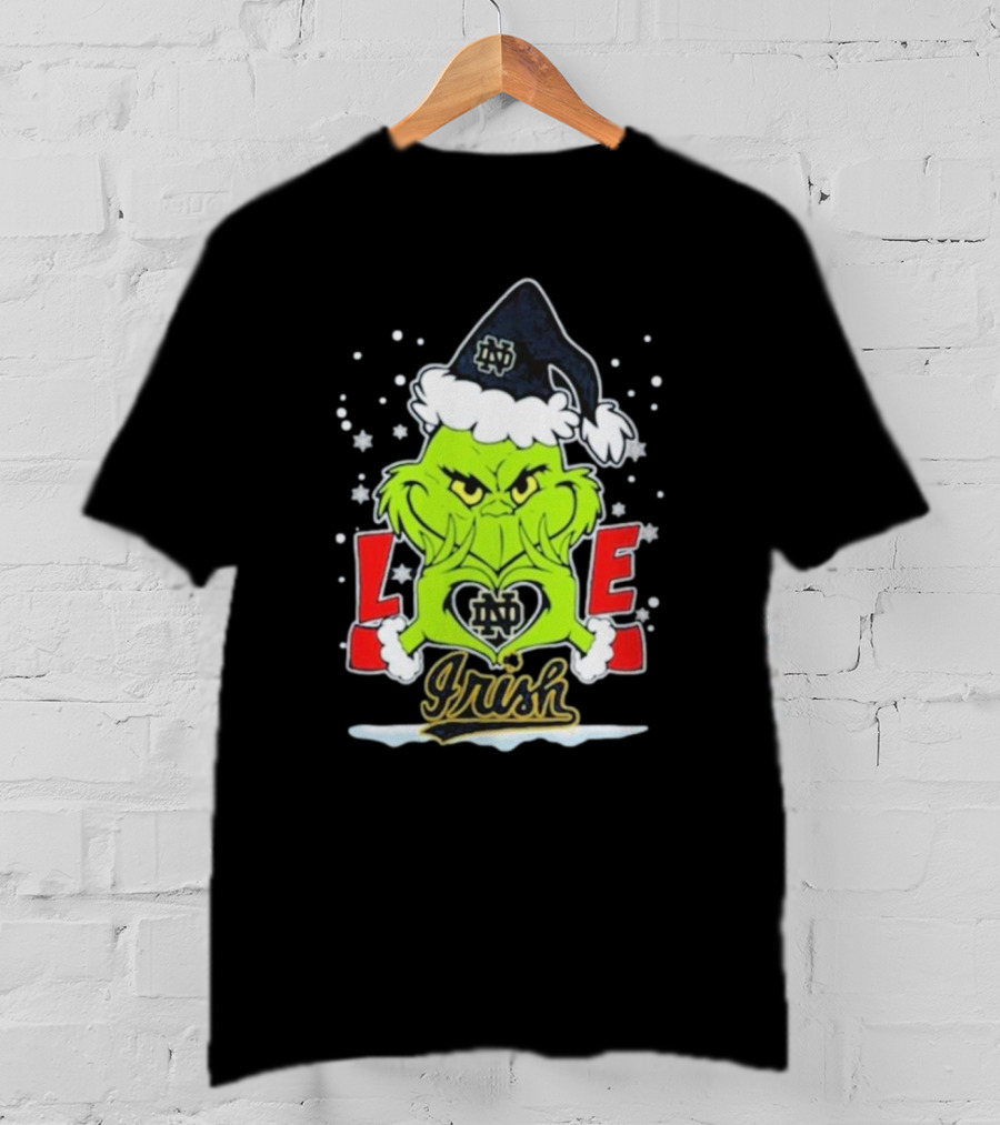 The Grinch Love Irish Notre Dame Fighting Football Christmas T-Shirt