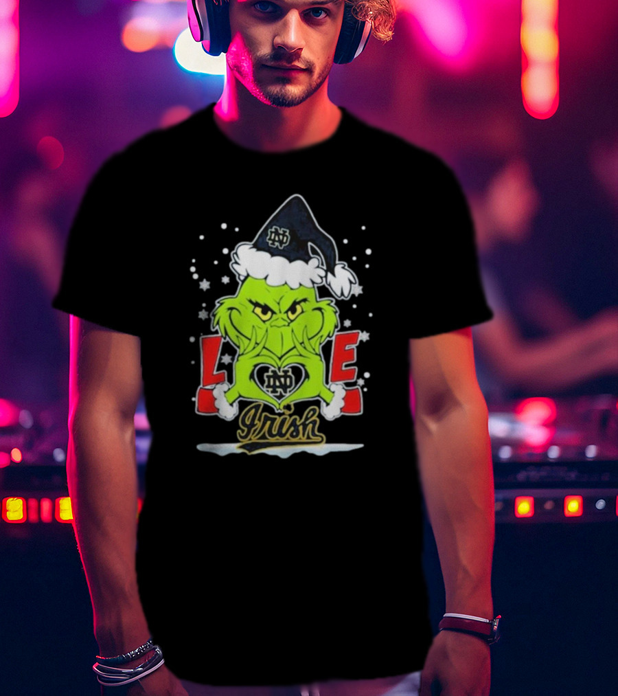 The Grinch Love Irish Notre Dame Fighting Football Christmas T-Shirt