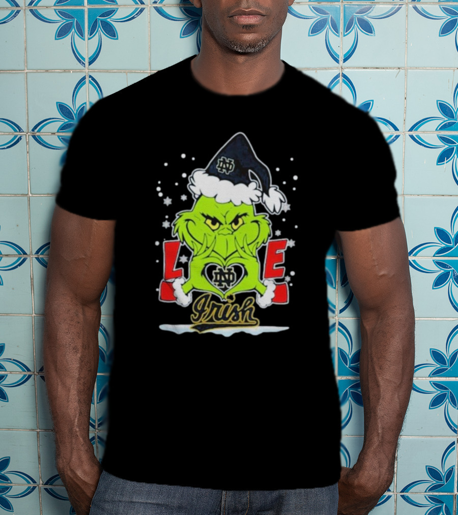 The Grinch Love Irish Notre Dame Fighting Football Christmas T-Shirt