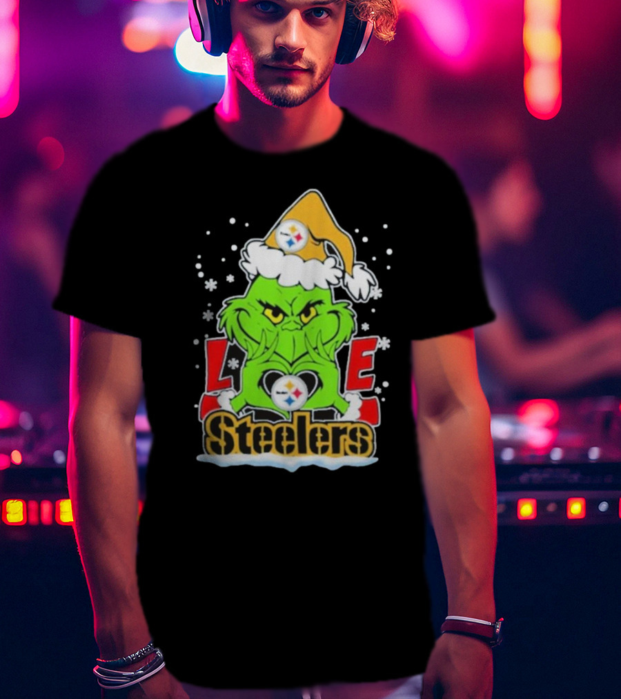 The Grinch Love Steelers Football Christmas T-Shirt