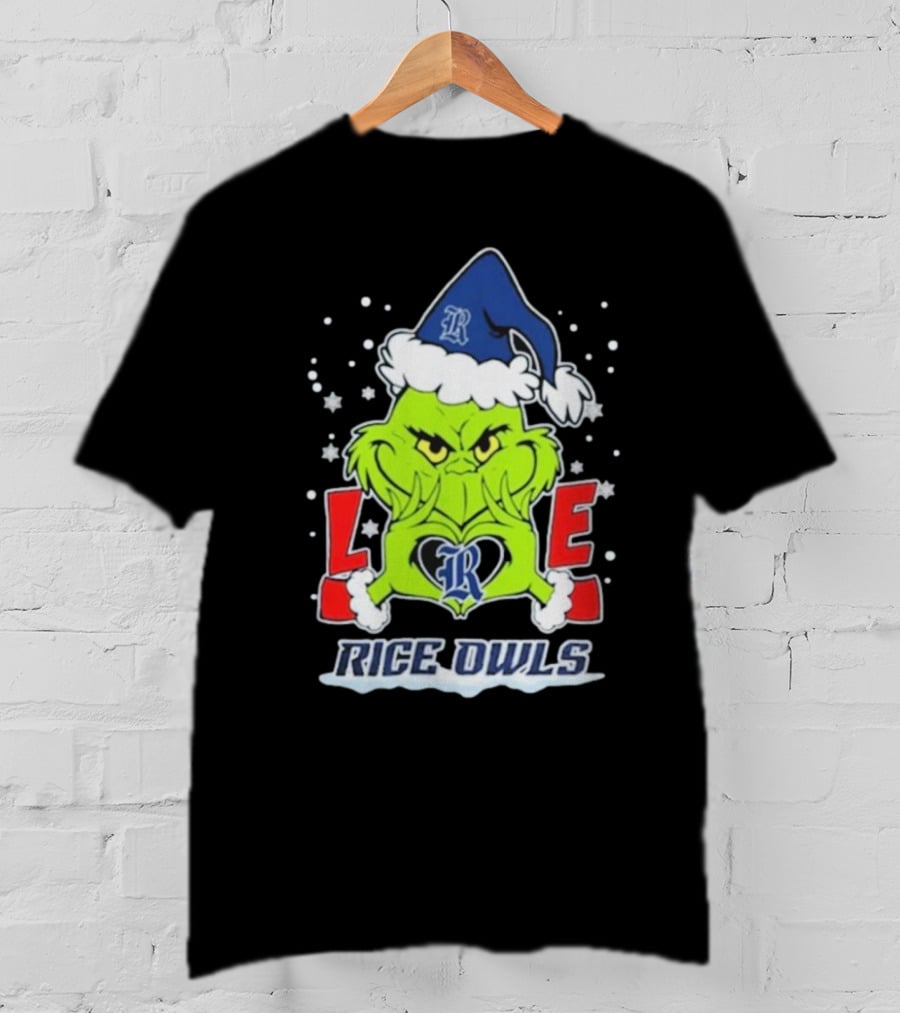 The Grinch Love Rice Owls Christmas Football T-Shirt