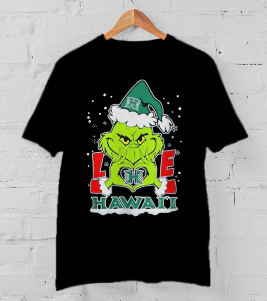 The Grinch Love Hawaii Rainbow Warriors Football Christmas T-Shirt