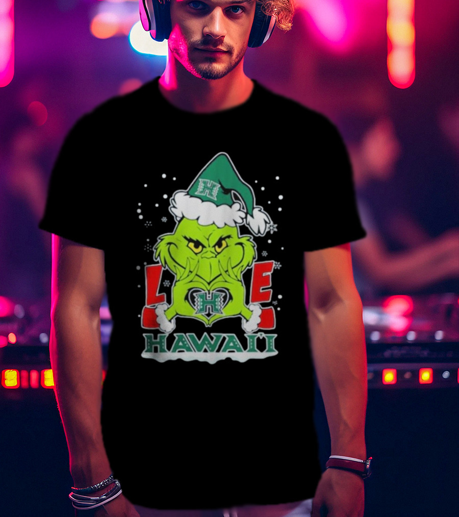 The Grinch Love Hawaii Rainbow Warriors Football Christmas T-Shirt