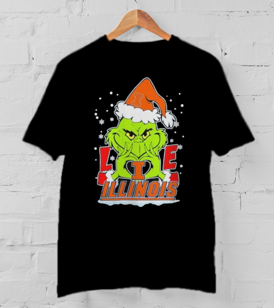 The Grinch Love Illinois Football Christmas T-Shirt