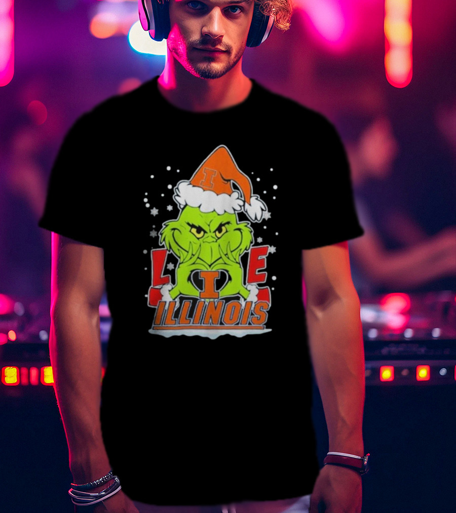 The Grinch Love Illinois Football Christmas T-Shirt