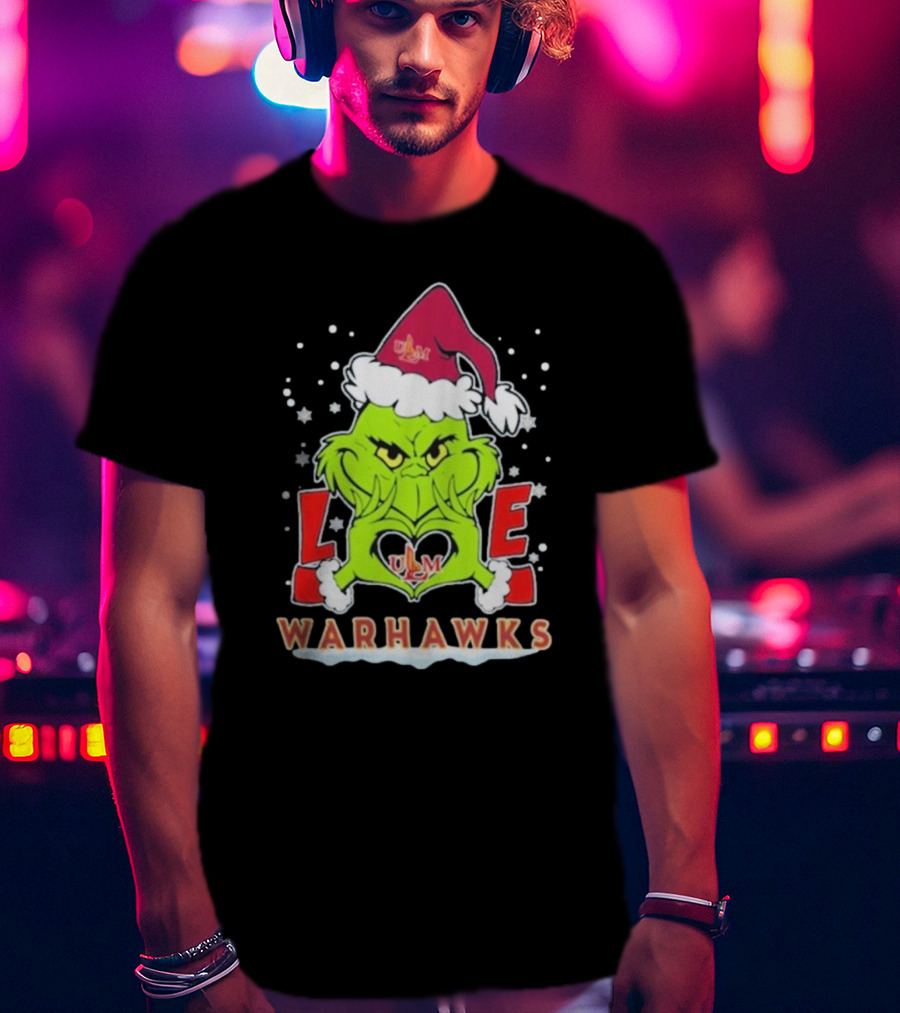 ULM Warhawks Football Grinch Love Christmas T-Shirt