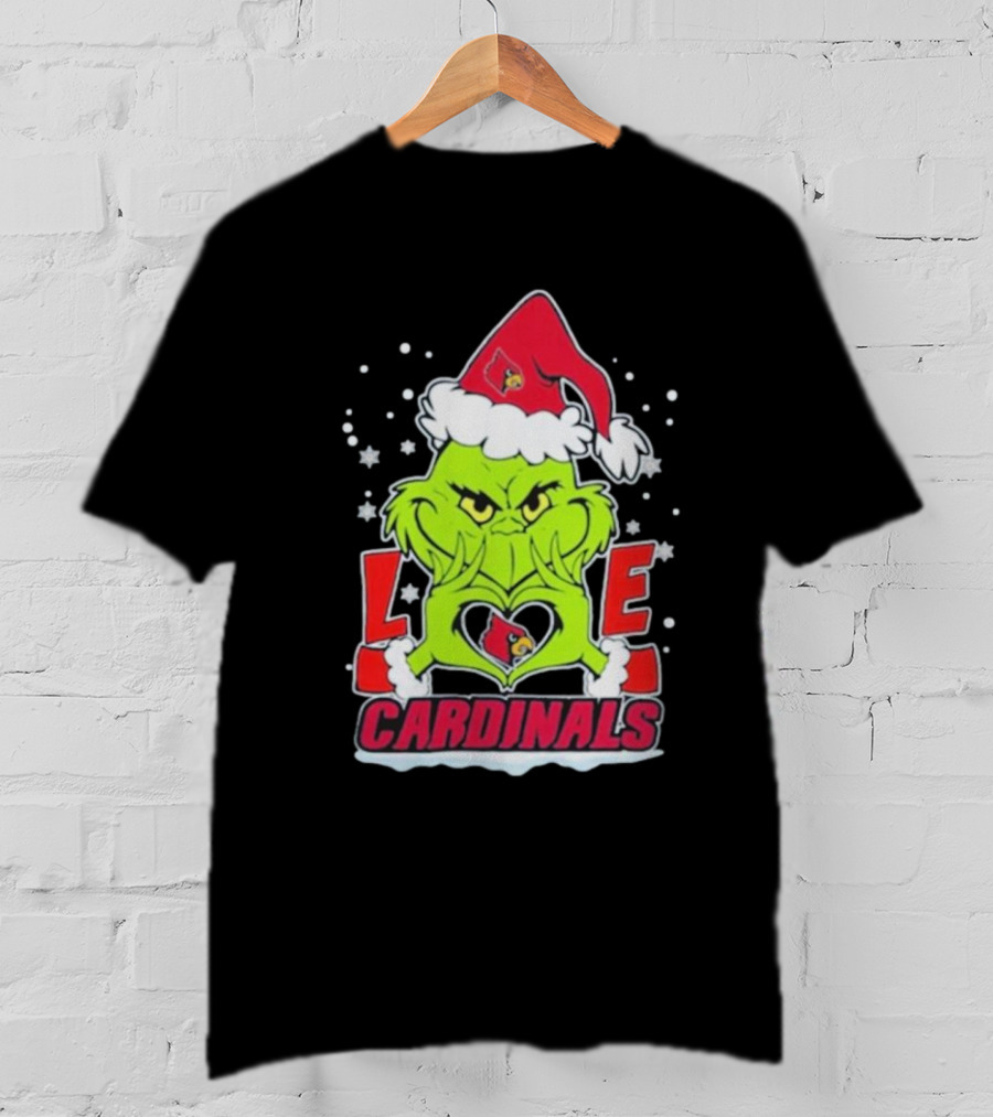 The Grinch Love Cardinals Christmas Louisville Cardinals Football T-Shirt