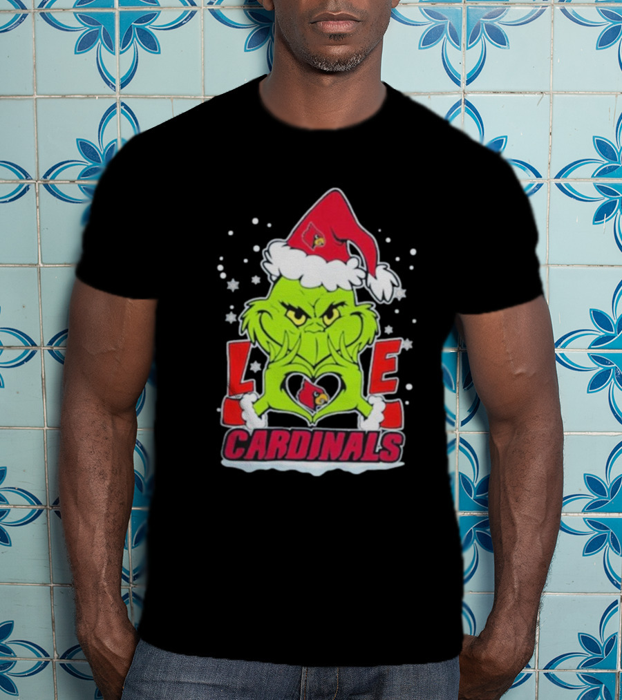 The Grinch Love Cardinals Christmas Louisville Cardinals Football T-Shirt