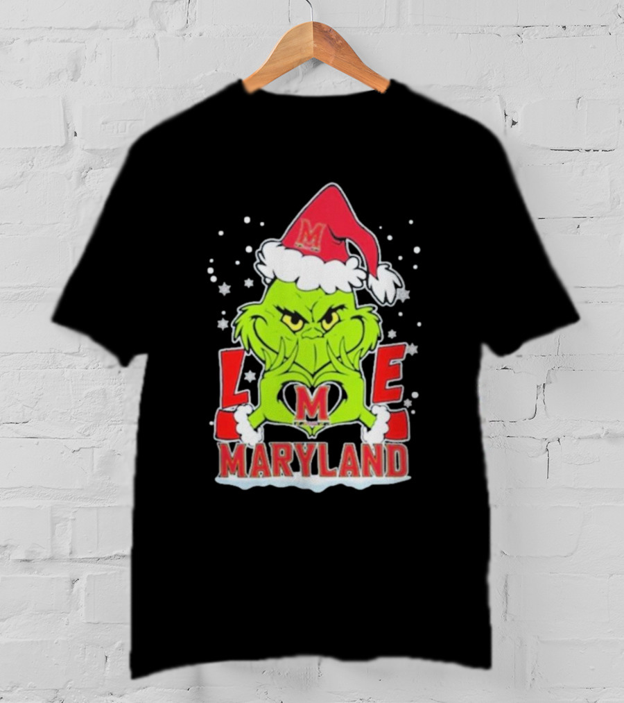 Grinch Love Maryland Terrapins Football Christmas T-Shirt