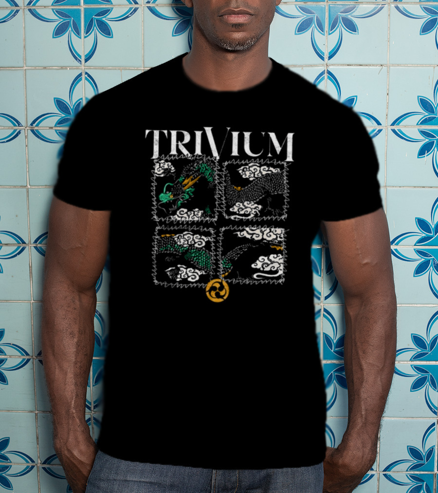Trivium Dragon Cloud Patchwork With Spiraling T-Shirt