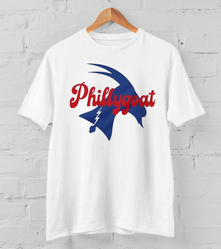 Phillygoat Red Script With Blue Goat And Lightning Bolt Elements T-Shirt