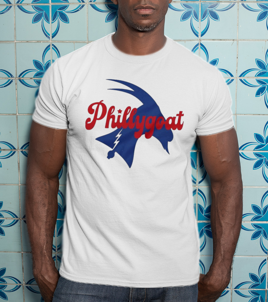 Phillygoat Red Script With Blue Goat And Lightning Bolt Elements T-Shirt