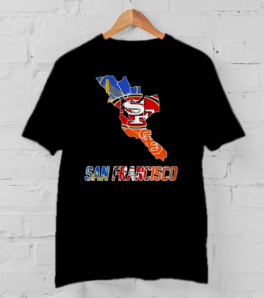 San Francisco Bay Bridge And Sports Teams Logos Map T-Shirt