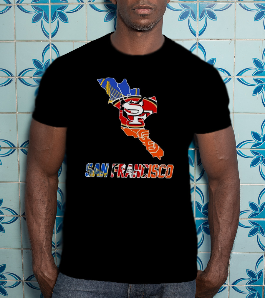 San Francisco Bay Bridge And Sports Teams Logos Map T-Shirt