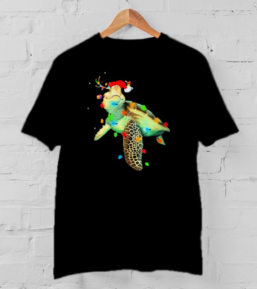 Sea Turtle Christmas Lights Santa Hat Merry Christmas T-Shirt