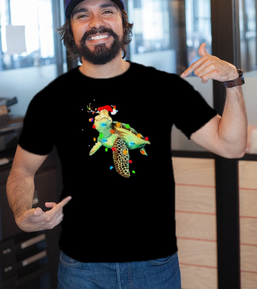Sea Turtle Christmas Lights Santa Hat Merry Christmas T-Shirt